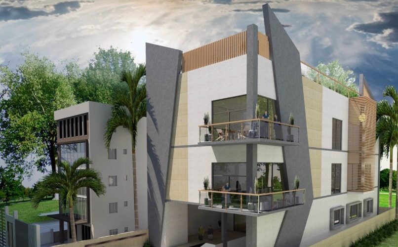 Contemporary commercial building with modern architectural design, energy-efficient planning, functional layouts, and premium exterior finishes by Spaces & Places in Lahore.