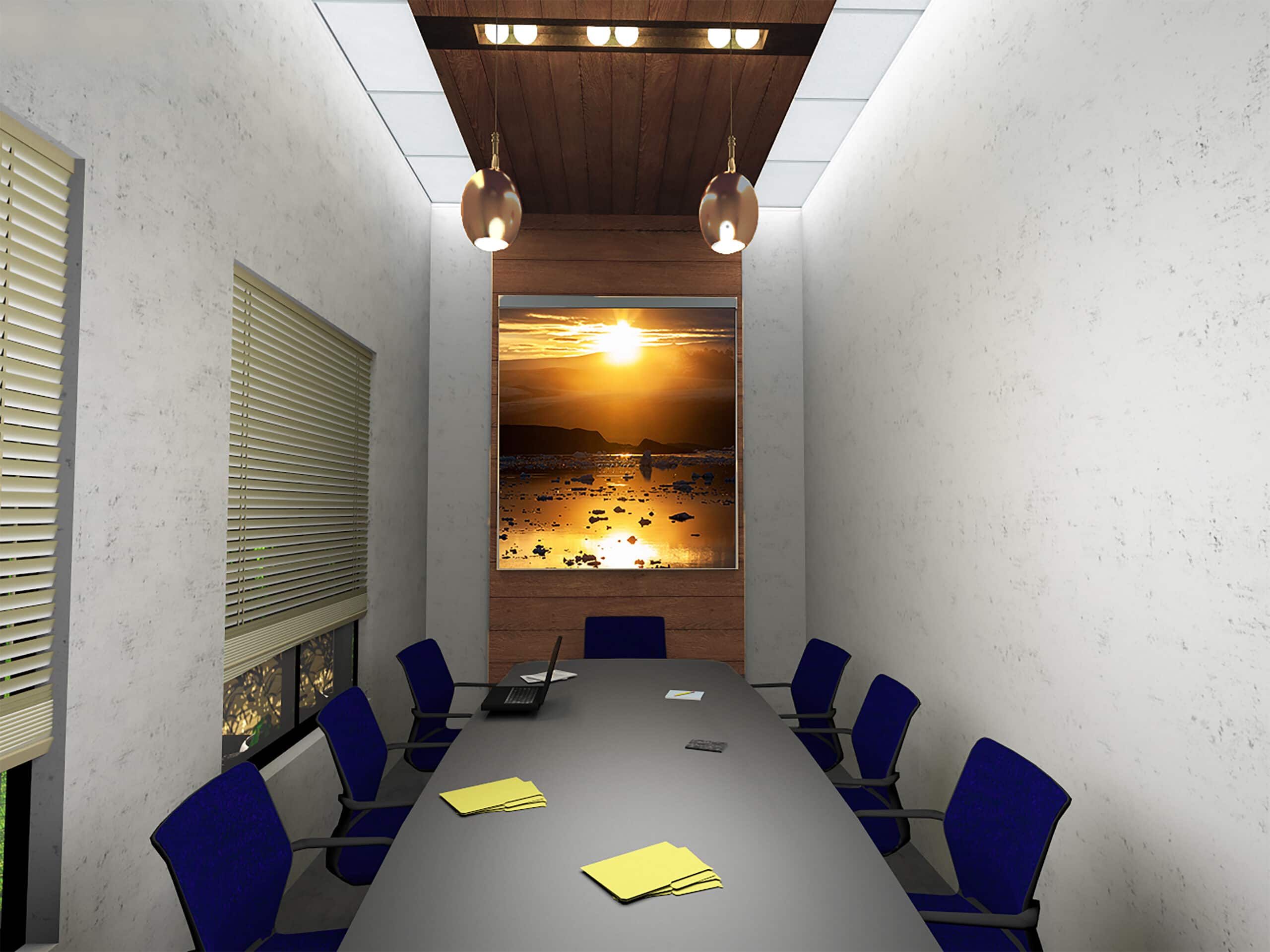 Luxury office interior design in Lahore featuring a modern conference room with custom lighting, premium furnishings, and elegant interior finishes.
