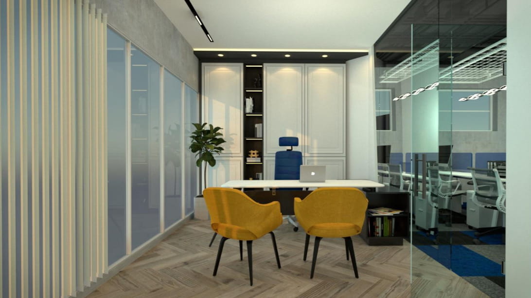 Modern Jotun office interior design project in Lahore by Spaces & Places featuring executive workspace, premium furniture, smart office layout, natural lighting, and contemporary office interiors.